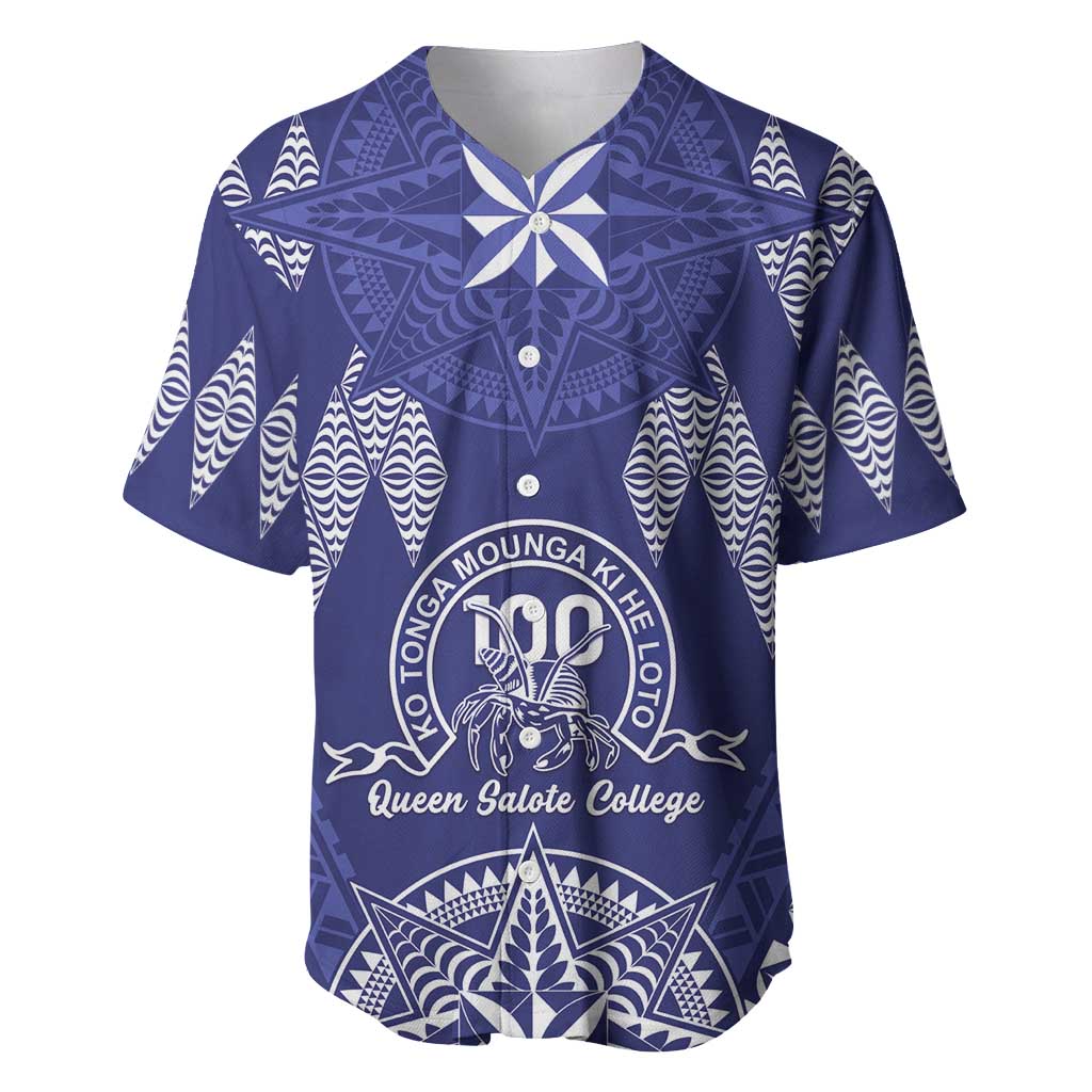 Personalised Queen Salote College Centenary Baseball Jersey Tongan Kupesi Pattern LT05 Navy - Polynesian Pride