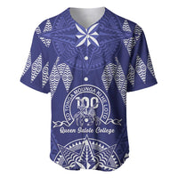 Personalised Queen Salote College Centenary Baseball Jersey Tongan Kupesi Pattern LT05 Navy - Polynesian Pride