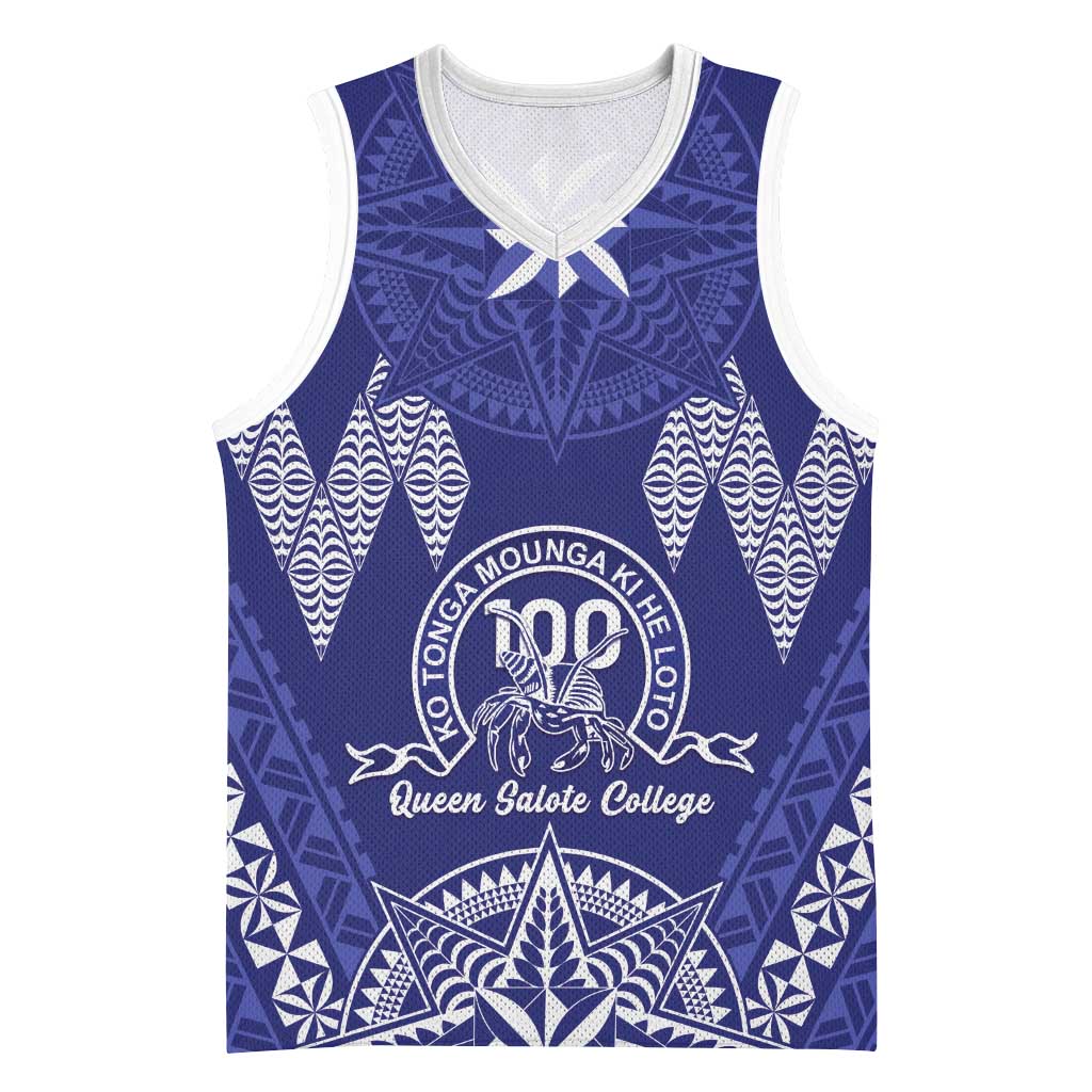 Personalised Queen Salote College Centenary Basketball Jersey Tongan Kupesi Pattern LT05 Unisex Navy - Polynesian Pride
