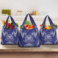 Queen Salote College Centenary Grocery Bag Tongan Kupesi Pattern LT05 3-pack One Size Navy - Polynesian Pride
