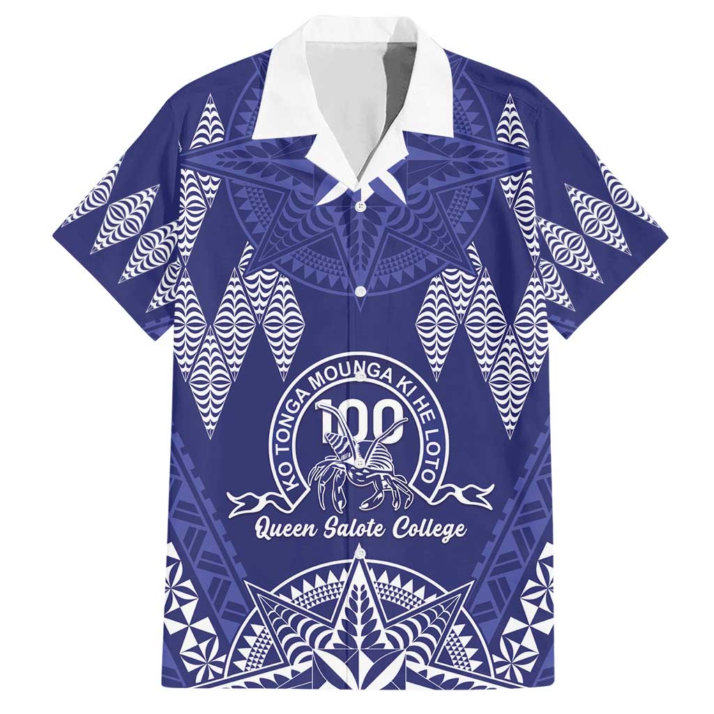 Personalised Queen Salote College Centenary Hawaiian Shirt Tongan Kupesi Pattern LT05 Navy - Polynesian Pride