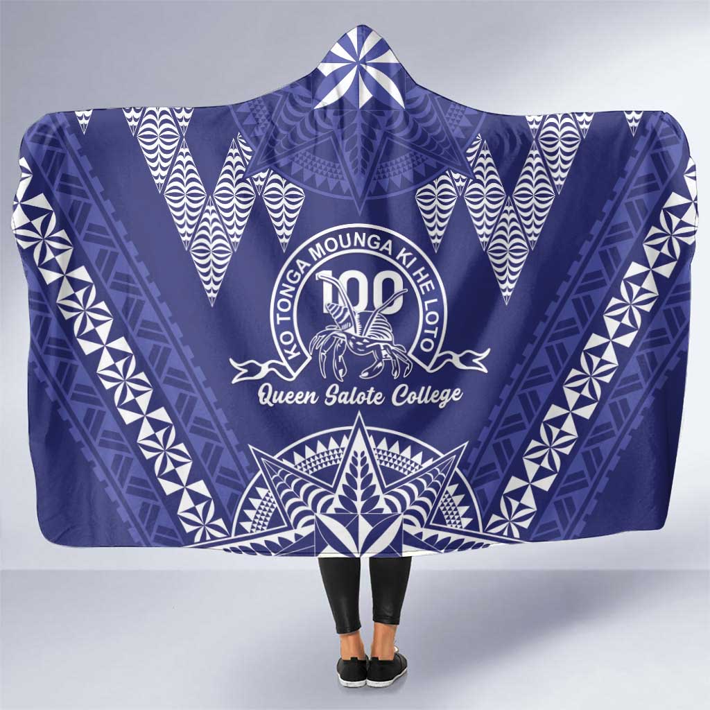 Queen Salote College Centenary Hooded Blanket Tongan Kupesi Pattern LT05 One Size Navy - Polynesian Pride