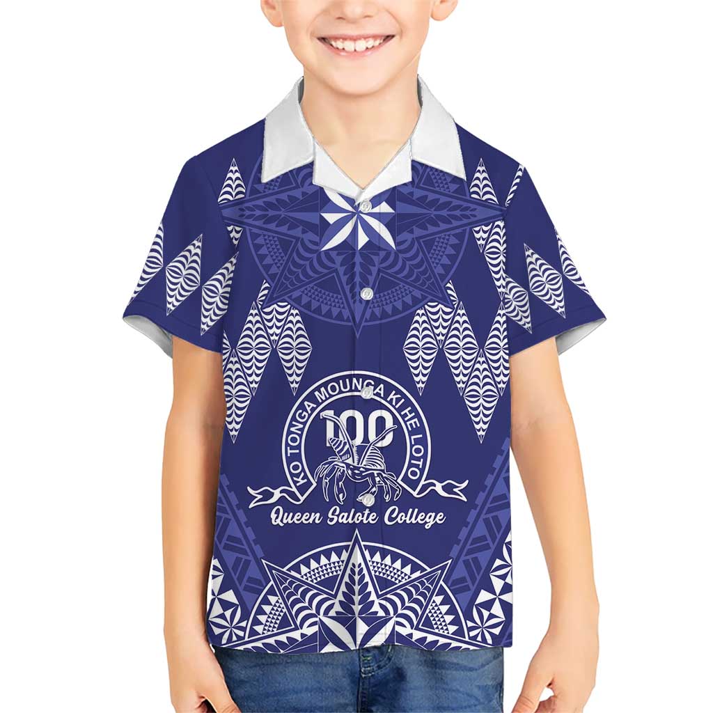 Personalised Queen Salote College Centenary Kid Hawaiian Shirt Tongan Kupesi Pattern LT05 Kid Navy - Polynesian Pride