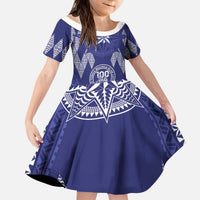 Personalised Queen Salote College Centenary Kid Short Sleeve Dress Tongan Kupesi Pattern LT05 KID Navy - Polynesian Pride