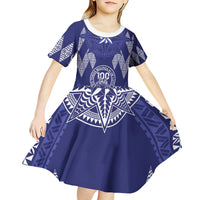 Personalised Queen Salote College Centenary Kid Short Sleeve Dress Tongan Kupesi Pattern LT05 - Polynesian Pride