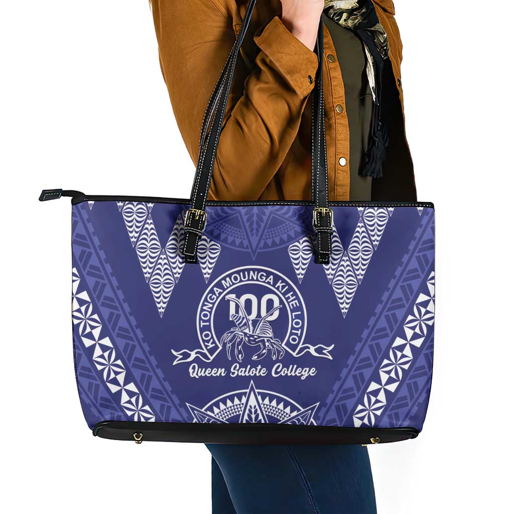 Queen Salote College Centenary Leather Tote Bag Tongan Kupesi Pattern LT05 - Polynesian Pride