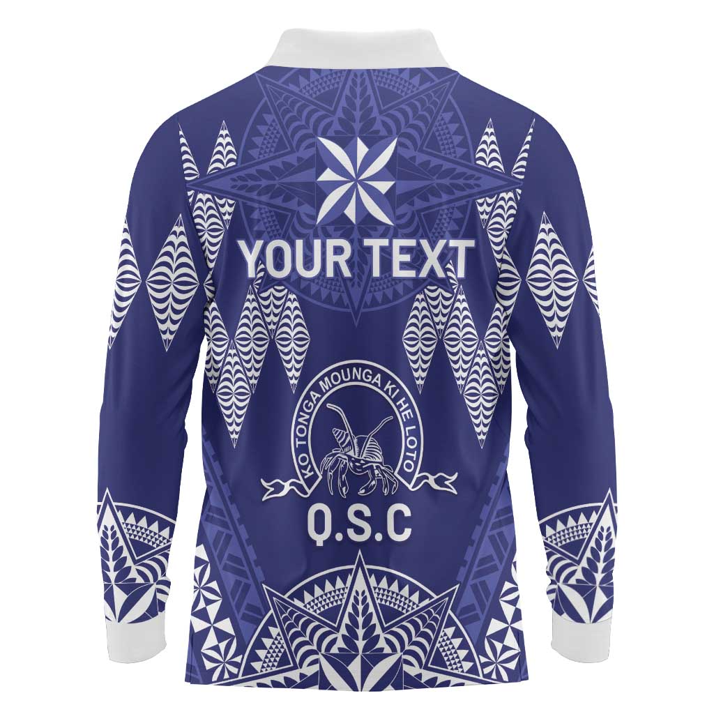 Personalised Queen Salote College Centenary Long Sleeve Polo Shirt Tongan Kupesi Pattern LT05 - Polynesian Pride