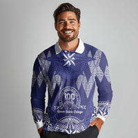Personalised Queen Salote College Centenary Long Sleeve Polo Shirt Tongan Kupesi Pattern LT05 - Polynesian Pride