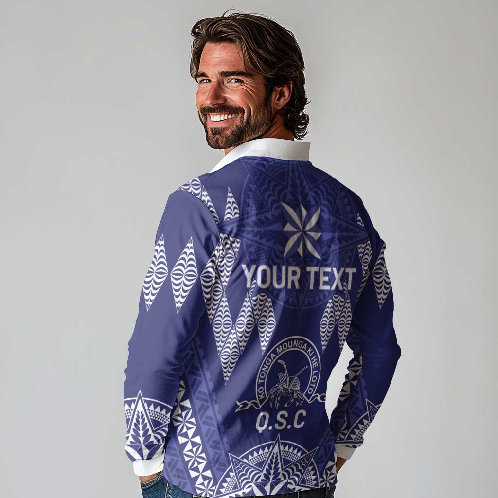 Personalised Queen Salote College Centenary Long Sleeve Polo Shirt Tongan Kupesi Pattern LT05 - Polynesian Pride