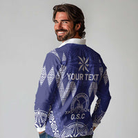Personalised Queen Salote College Centenary Long Sleeve Polo Shirt Tongan Kupesi Pattern LT05 - Polynesian Pride