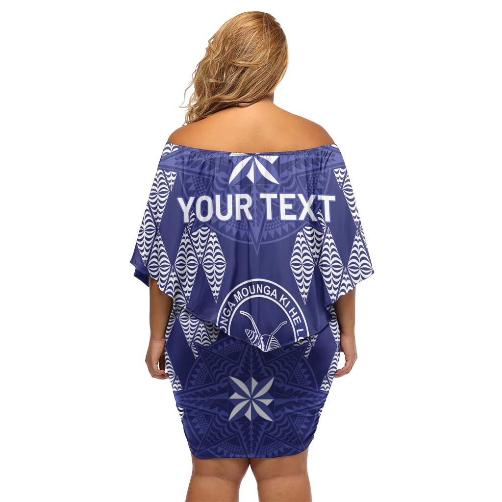 Personalised Queen Salote College Centenary Off Shoulder Short Dress Tongan Kupesi Pattern LT05 - Polynesian Pride