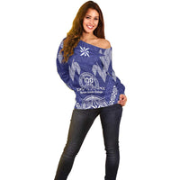 Personalised Queen Salote College Centenary Off Shoulder Sweater Tongan Kupesi Pattern LT05 - Polynesian Pride