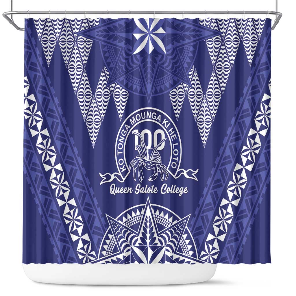Queen Salote College Centenary Shower Curtain Tongan Kupesi Pattern LT05 Navy - Polynesian Pride