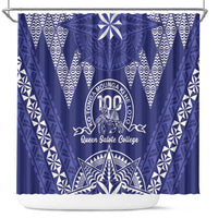 Queen Salote College Centenary Shower Curtain Tongan Kupesi Pattern LT05 Navy - Polynesian Pride