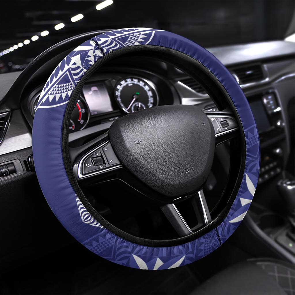Queen Salote College Centenary Steering Wheel Cover Tongan Kupesi Pattern LT05 Universal Fit Navy - Polynesian Pride