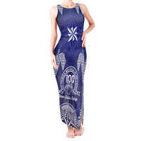 Personalised Queen Salote College Centenary Tank Maxi Dress Tongan Kupesi Pattern LT05 Women Navy - Polynesian Pride