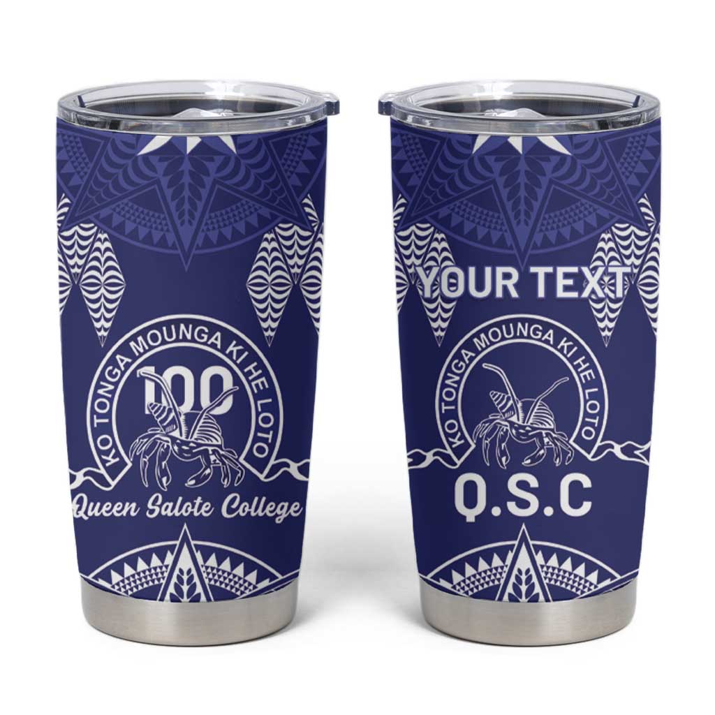 Personalised Queen Salote College Centenary Tumbler Cup Tongan Kupesi Pattern LT05 Navy - Polynesian Pride