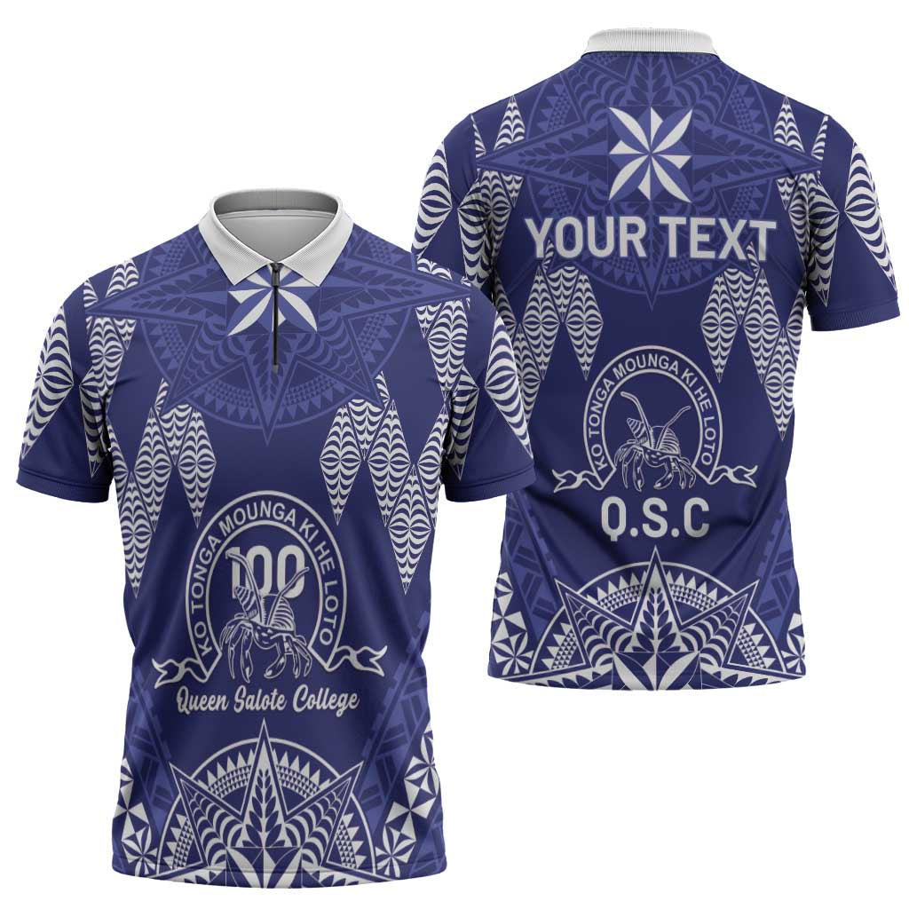 Personalised Queen Salote College Centenary Zipper Polo Shirt Tongan Kupesi Pattern LT05 - Polynesian Pride