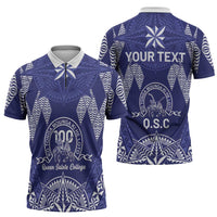 Personalised Queen Salote College Centenary Zipper Polo Shirt Tongan Kupesi Pattern LT05 - Polynesian Pride