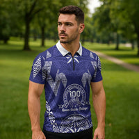 Personalised Queen Salote College Centenary Zipper Polo Shirt Tongan Kupesi Pattern LT05 - Polynesian Pride