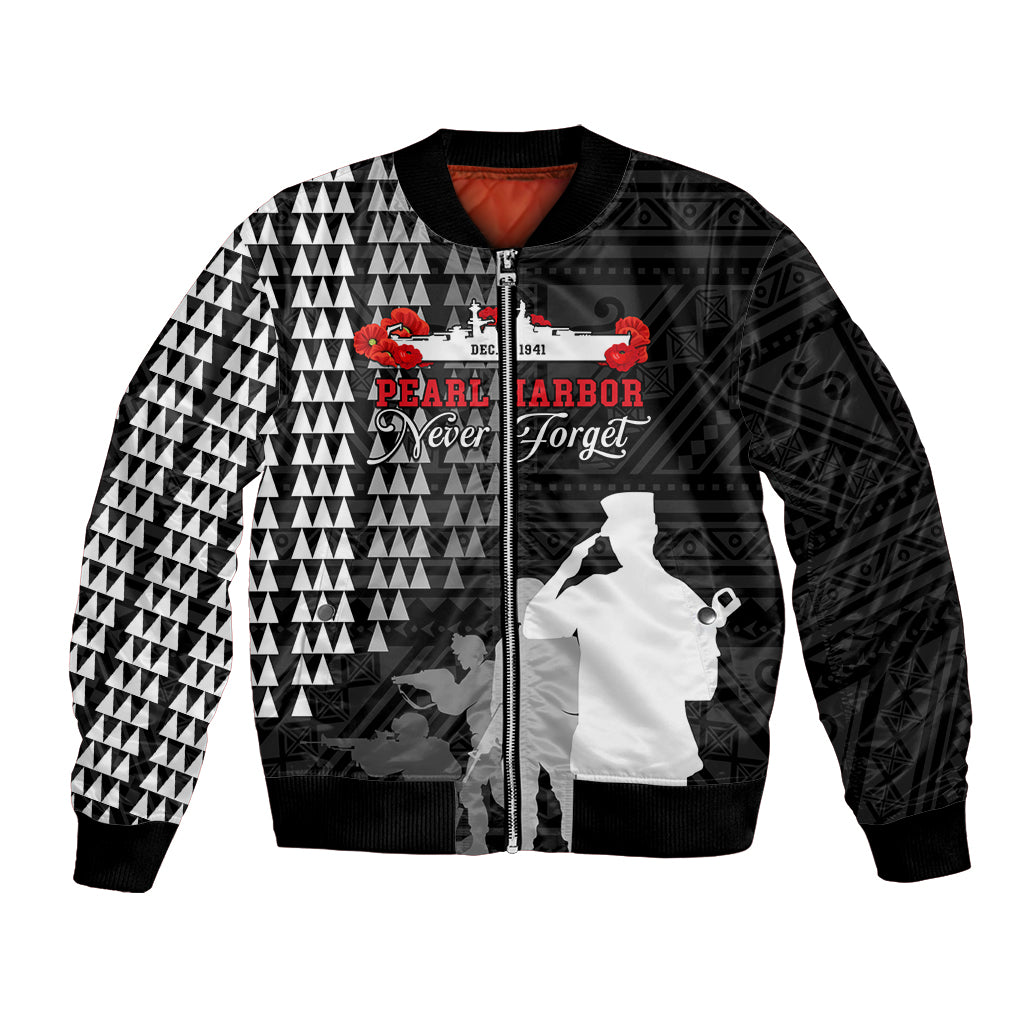 Pearl Harbor Remembrance Day Bomber Jacket USS Arizona In Memory With Polynesian Pattern LT05 Unisex Black - Polynesian Pride