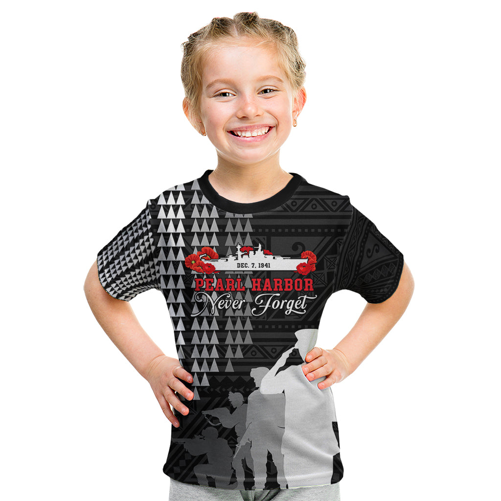 Pearl Harbor Remembrance Day Kid T Shirt USS Arizona In Memory With Polynesian Pattern LT05 Black - Polynesian Pride