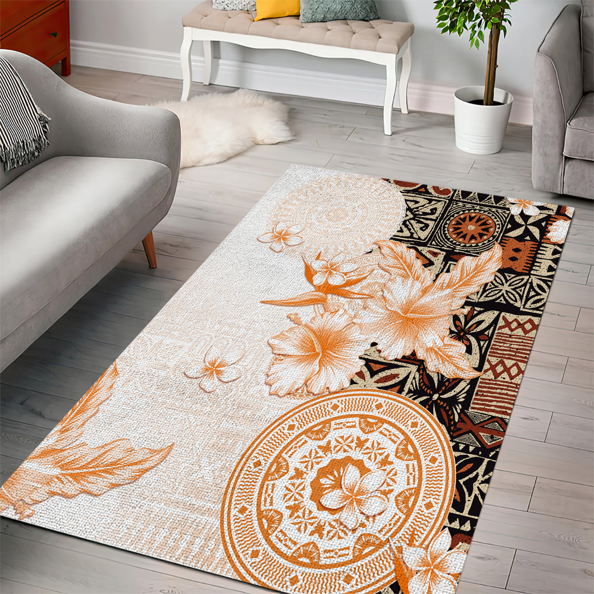 Fiji Area Rug Masi Tapa Pattern Brown LT05 - Polynesian Pride