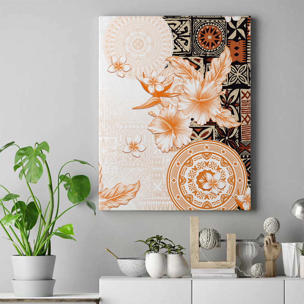 Fiji Canvas Wall Art Masi Tapa Pattern Brown LT05 Brown - Polynesian Pride