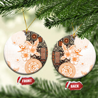 Fiji Ceramic Ornament Masi Tapa Pattern Brown LT05 Circle Brown - Polynesian Pride