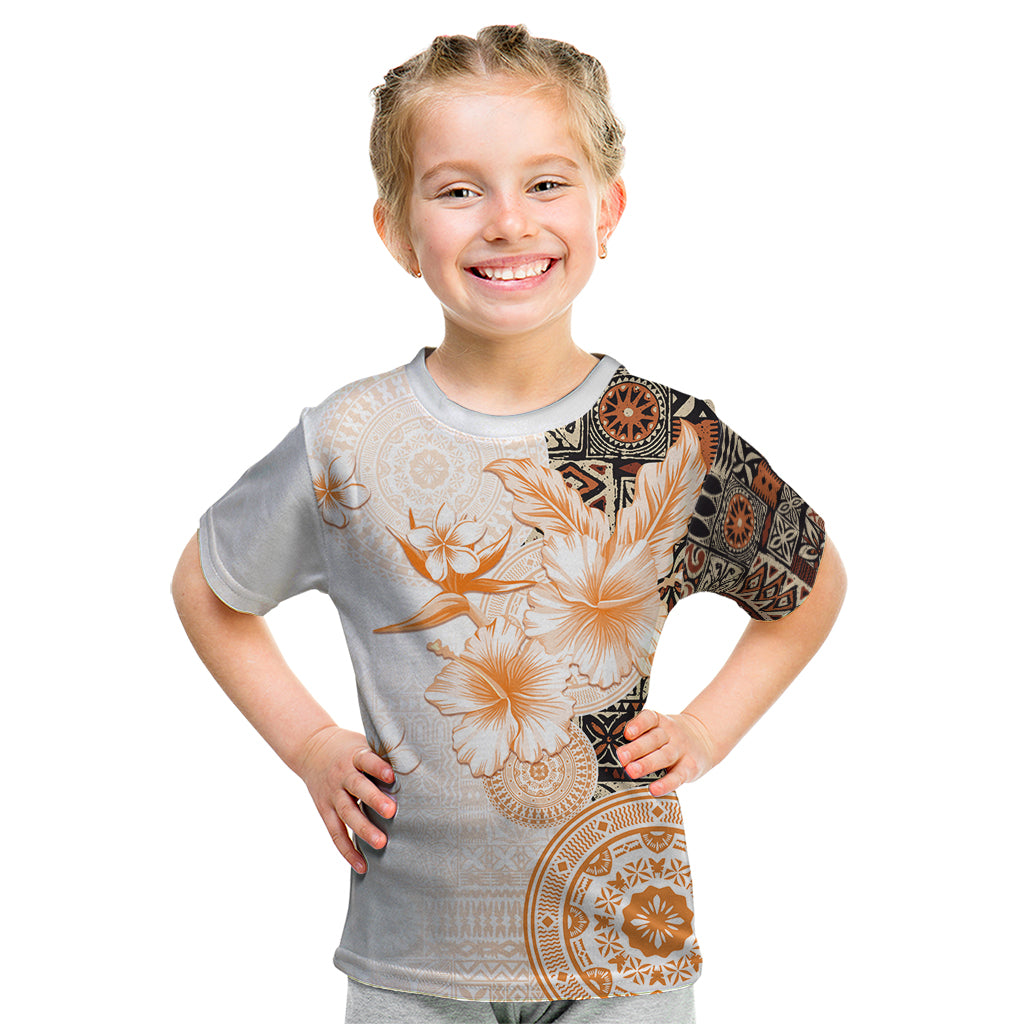 Fiji Kid T Shirt Masi Tapa Pattern Brown LT05 Brown - Polynesian Pride