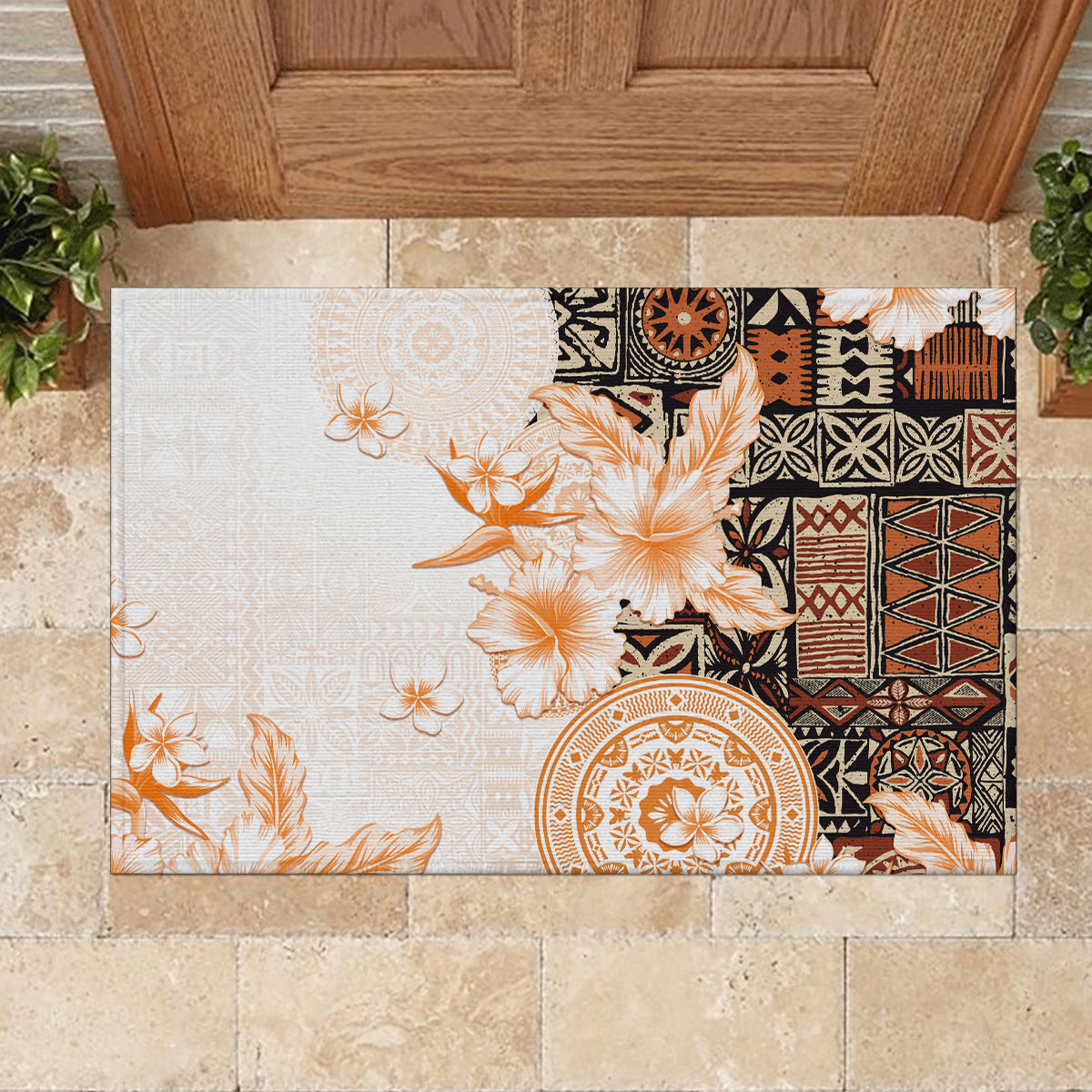 Fiji Rubber Doormat Masi Tapa Pattern Brown LT05 - Polynesian Pride