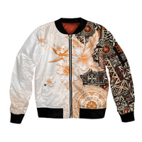 Fiji Sleeve Zip Bomber Jacket Masi Tapa Pattern Brown LT05 Unisex Brown - Polynesian Pride