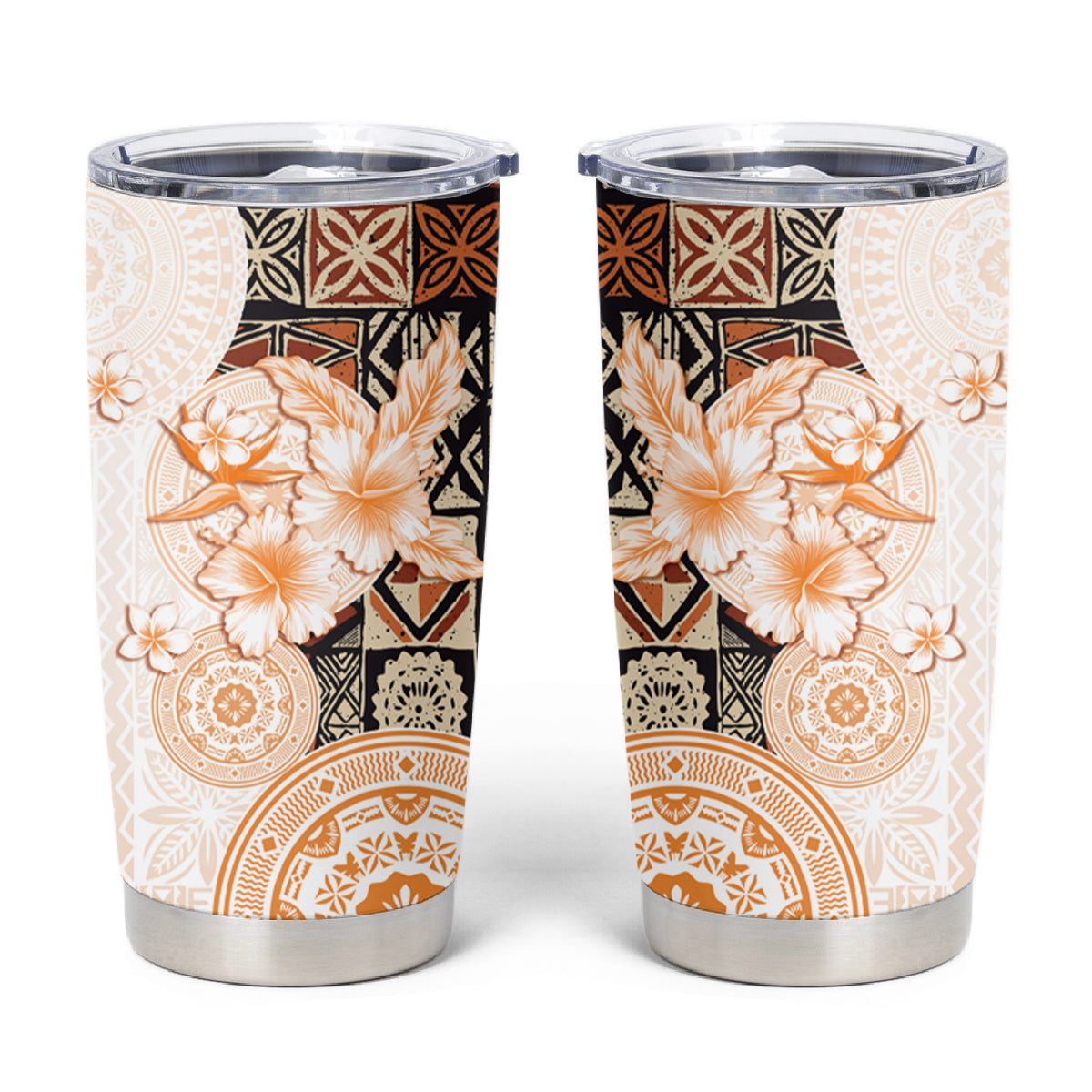 Fiji Tumbler Cup Masi Tapa Pattern Brown LT05 Brown - Polynesian Pride