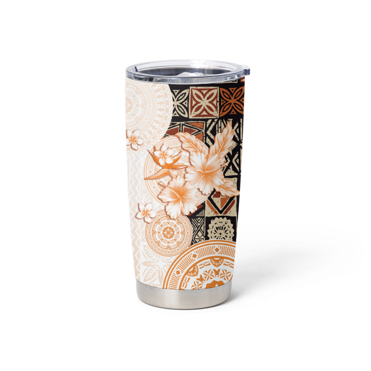 Fiji Tumbler Cup Masi Tapa Pattern Brown LT05 - Polynesian Pride