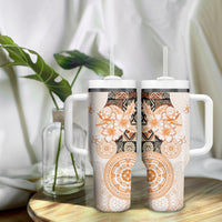 Fiji Tumbler With Handle Masi Tapa Pattern Brown LT05 - Polynesian Pride