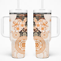 Fiji Tumbler With Handle Masi Tapa Pattern Brown LT05 One Size: 40 oz Brown - Polynesian Pride
