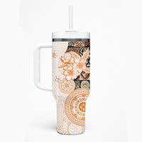 Fiji Tumbler With Handle Masi Tapa Pattern Brown LT05 - Polynesian Pride