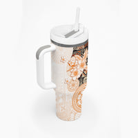 Fiji Tumbler With Handle Masi Tapa Pattern Brown LT05 - Polynesian Pride
