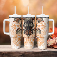 Fiji Tumbler With Handle Masi Tapa Pattern Brown LT05 - Polynesian Pride