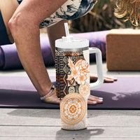 Fiji Tumbler With Handle Masi Tapa Pattern Brown LT05 - Polynesian Pride