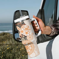 Fiji Tumbler With Handle Masi Tapa Pattern Brown LT05 - Polynesian Pride