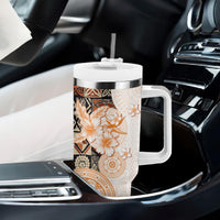 Fiji Tumbler With Handle Masi Tapa Pattern Brown LT05 - Polynesian Pride