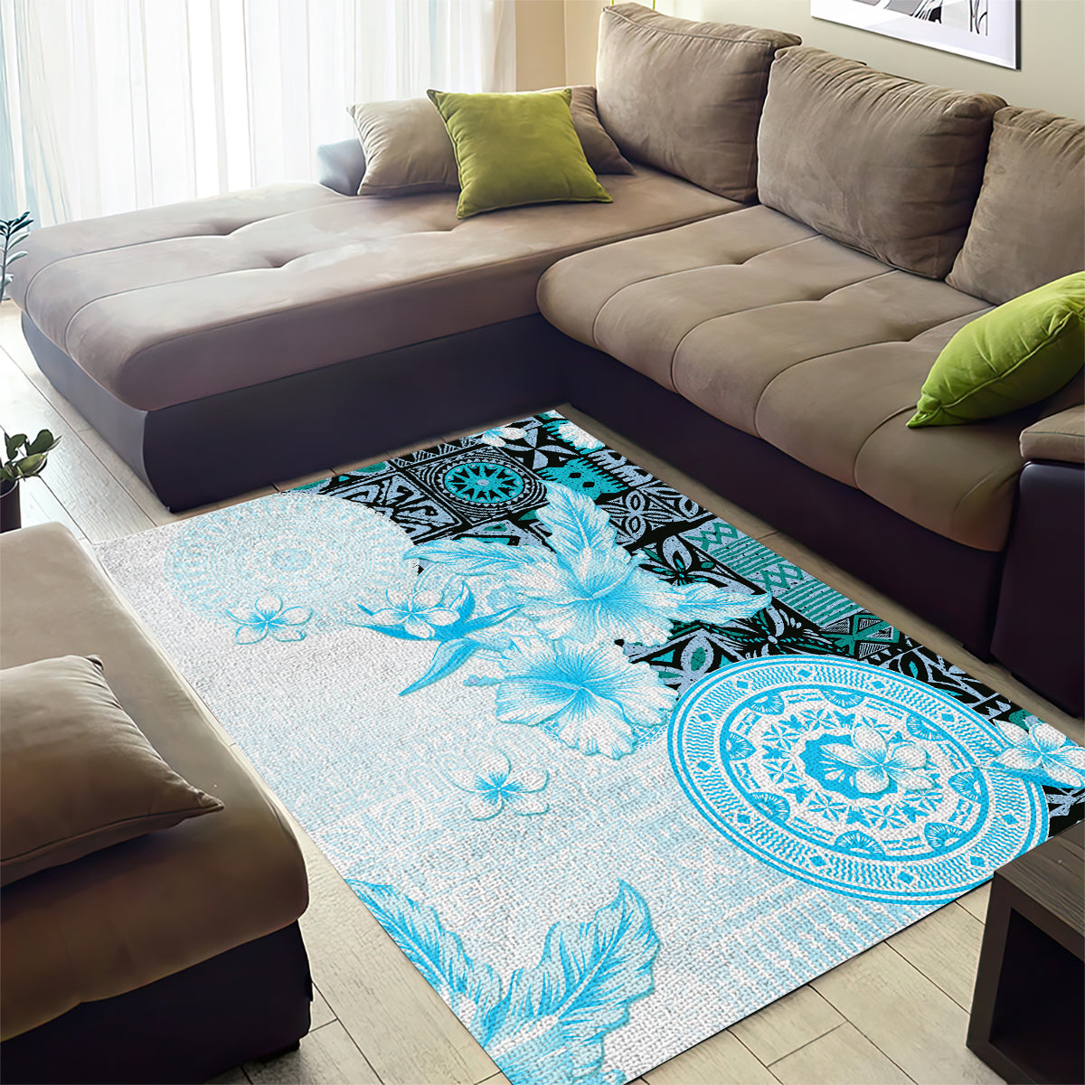 Fiji Area Rug Masi Tapa Pattern Blue LT05 - Polynesian Pride