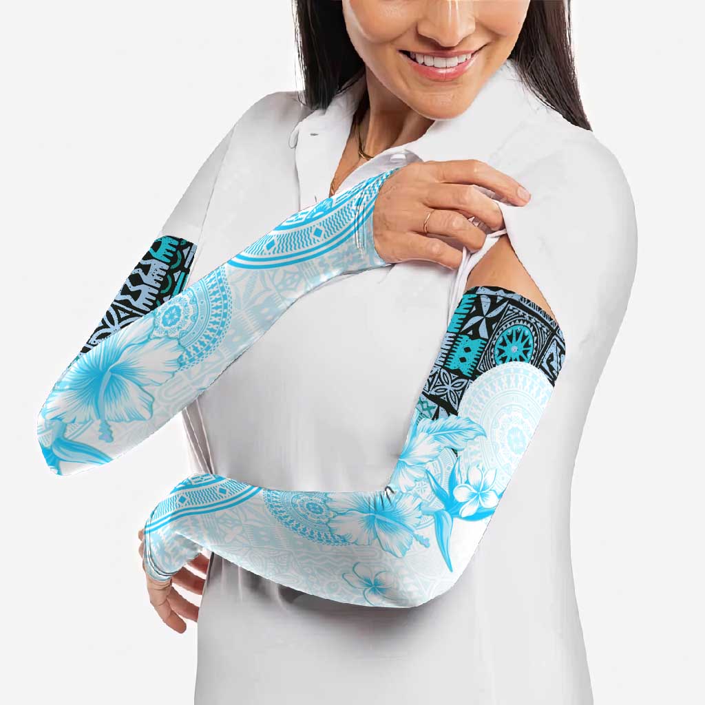 Fiji Arm Sleeves Masi Tapa Pattern Blue LT05 - Polynesian Pride