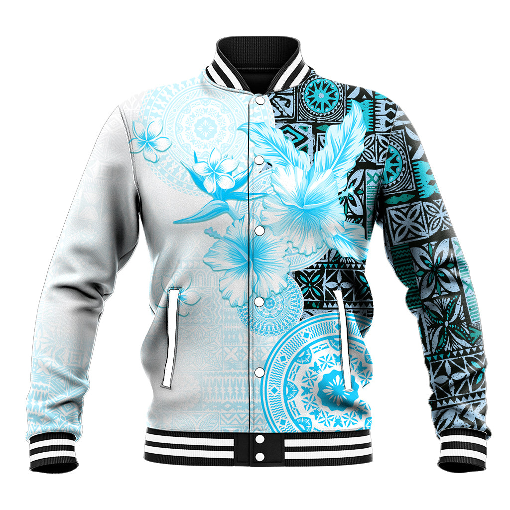 Fiji Baseball Jacket Masi Tapa Pattern Blue LT05 Unisex Blue - Polynesian Pride