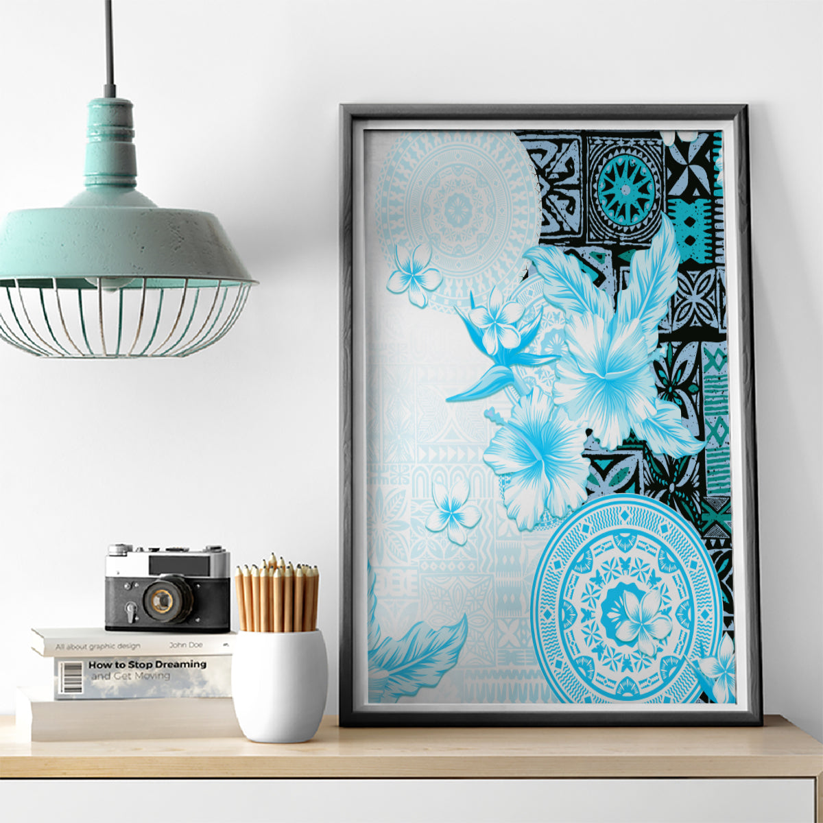 Fiji Canvas Wall Art Masi Tapa Pattern Blue LT05 - Polynesian Pride