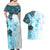 Fiji Couples Matching Off Shoulder Maxi Dress and Hawaiian Shirt Masi Tapa Pattern Blue LT05 - Polynesian Pride