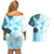 Fiji Couples Matching Off Shoulder Short Dress and Hawaiian Shirt Masi Tapa Pattern Blue LT05 - Polynesian Pride