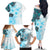 Fiji Family Matching Off Shoulder Long Sleeve Dress and Hawaiian Shirt Masi Tapa Pattern Blue LT05 - Polynesian Pride