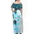 Fiji Family Matching Off Shoulder Maxi Dress and Hawaiian Shirt Masi Tapa Pattern Blue LT05 - Polynesian Pride